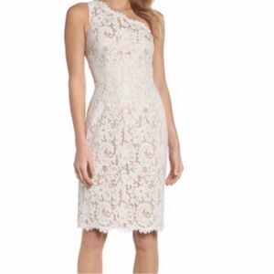 Eliza J Women's Lace One Shoulder Cocktail Dress White Lace/Nude Lining Sz 4-NWT